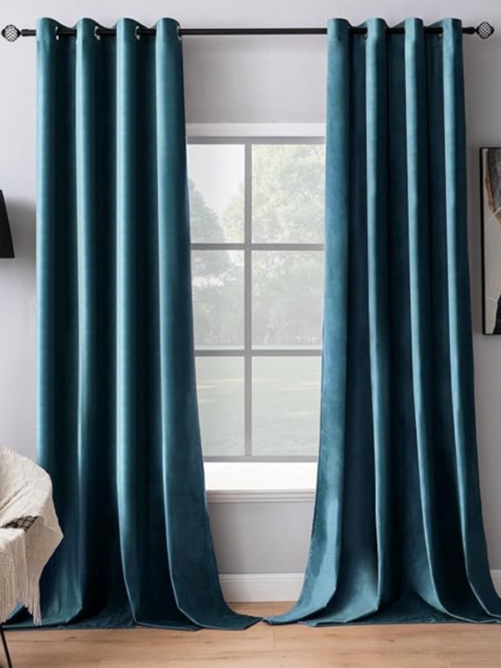 MIULEE Velvet Blackout Curtains – 2 Sets (Peacock Blue & Greyish White) – 52" x